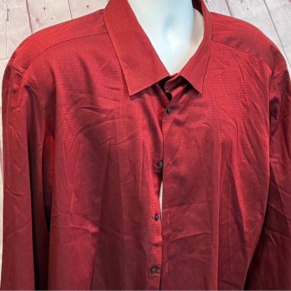 Perry Ellis Mens 2X  Red Button Up Travel Luxe Texture Long Sleeve Dress - Picture 1 of 12